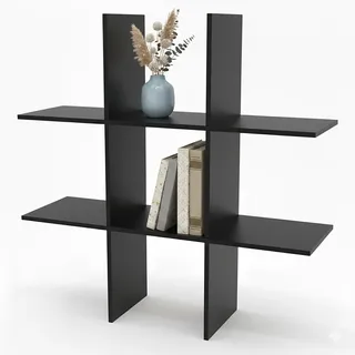 Spetebo Holz Wandregal 55 x 55 cm schwebend mit 6 Fächern - schwarz - Schweberegal im Würfel Design mit Melamin Furnier - Hängeregal Bücherregal Dekoregal Pflanzenregal Regal für Wandmontage