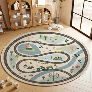 Viusneun Teppiche, rutschfeste Waschbar Kinderteppich Pädagogischer Spielteppich Runder Kristall Samt Teppich für Babyzimmer Kleinkinderzimmer Wohnzimmer (Gemeinden,100 x 100 cm)