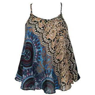 Guru-Shop T-Shirt Boho Trägertop, Sommertop, Damentop, Strandtop.. Festival, Hippie, Ethno Style, alternative Bekleidung blau