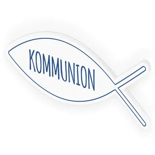 itenga Türschild Fisch Kommunion 30,0 x 11,5 cm Tischdeko Aufsteller Schild Deko Schrift (blau)