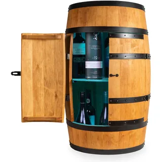 CREATIVE COOPER Weinregal Holz mit Tür mit LED RGB - Alkoholschrank Flaschenregal Holz - Holzfass - Fassmöbel - Weinständer - Weinfass - Weinbar - Fass bar mit Tür - minibar 80 cm High (Eiche)