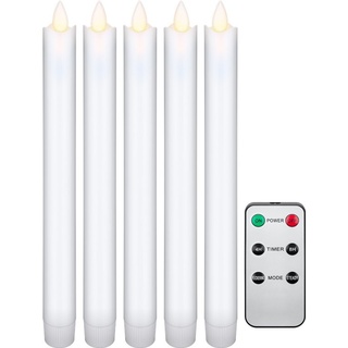 5er-Set weiße LED-Echtwachs-Stabkerzen inklusive Fernbedienung, die schöne und sichere Lichtlösung für Haus, Loggia, Büro, Schule, Kindergarten, Weihnachtsfest etc., inklusive Batterien