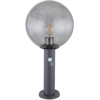 Standlampe Gartenlampe mit Bewegungsmelder Außen Sockelleuchte mit Bewegungsmelder, Alu Glas, anthrazit rauch, 1xE27, DxH 25x50