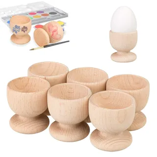 Smart-Planet - 6er Set Eierbecher aus Holz unbehandelt zum Bemalen Eier Becher 6 Stück zum bunt anmalen zu Ostern - dekorieren - Basteln für Kinder