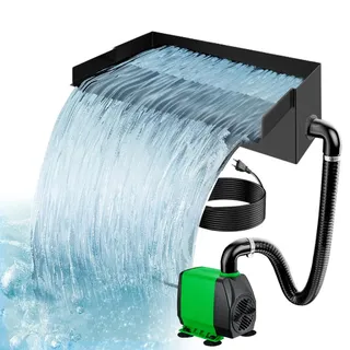 IGTOPS Teich Wasserfall für Gartenteich, Schwarz Edelstahl Teichwasserfall Set 45W 3000 L/H Teichpumpe mit Wasserfall Deko, für Garten Patio Terrasse Wasserwand Koiteich Außenteich (20 cm)