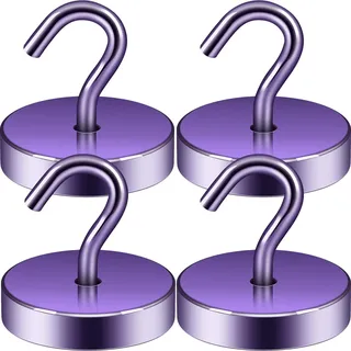 Neosmuk Magnethaken, 40kg Extra Starke Magnetische Haken für Camping, Werkstatt, Spind, Kleiderhaken mit Neodym Magnet für Outdoor und Kreuzfahrt Zubehör, Lila,4er-Pack