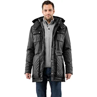 Vincenzo Boretti Herren Winter-Jacke dick warm gefüttert Parka kuschelig sportlich elegant Winter-Mantel slim-fit tailliert lang für Outdoor Business mit Steh-Kragen und Kapuze - M