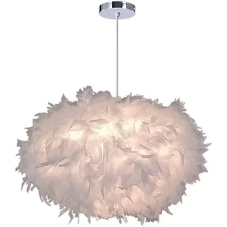 Moderne Pendelleuchte, Ovaler Kronleuchter Mit Weißen Federn, Hängeleuchte Fürs Schlafzimmer, Ø 40 Cm, Höhe 25 Cm.