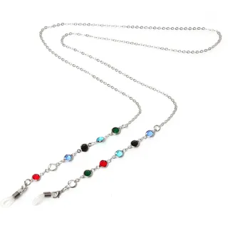 FIRETTI Brillenkette "mit bunten Details, rhodiniert", schwarz (metallfarben, weiß, grün, rot, hellblau, schwarz), Tragebänder, DamenL:75cm, Gummi, Metall, mit Glasstein, L:75cm