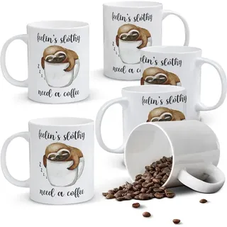 Alphynix 1 weiße Tasse 33cl mit "Fühle mich faultierig, brauche Kaffee" Spruch & schlafendem Faultier in einer Tasse, nachvollziehbarer Humor Weihnachts- oder Thanksgiving-Geschenk,Geschenk zum valentinstag, geschenk zum geburtstag