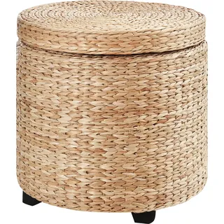 Homcom Sitzhocker mit Stauraum Fußhocker Aufbewahrungsbox abnehmbarer Deckel, Stroh Rattan, Khaki