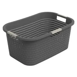 Rotho Wäschekorb Country, anthrazit, mit 3 Griffen, aus Kunststoff, 58 x 25,1 x 38,9 cm, 40 Liter