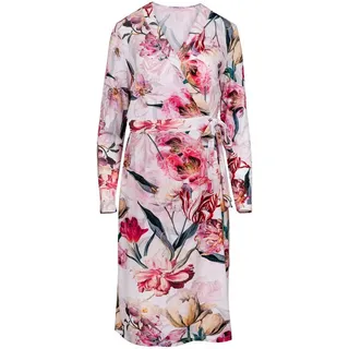 OH!ZUZA Kimono Damen Morgenmantel edel mit Blumenmuster, Kurz, Viskosemischung, Kimonokragen, Gürtel, Edles Design bunt XL