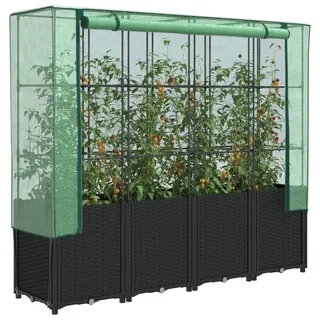 vidaXL Hochbeet mit Gewächshaus-Aufsatz Rattan-Optik Schwarz 160 x 153 x 40 cm