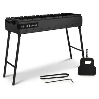 Klappbar Mangal für 14 Spieße 90cm Stahl 2,0mm Grillfächer Holzkohlegrill BBQ für Spieße oder Grillrost Schaschlik Shashlychnik Grill