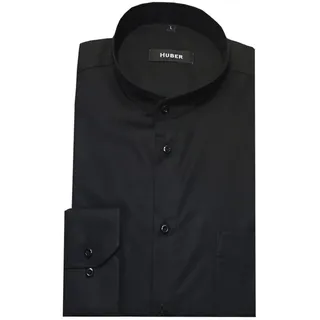 Huber Hemden Langarmhemd HU-0008 Stehkragen, Knopfleiste, Regular Fit - gerader Schnitt, Made in EU schwarz L (41-42)