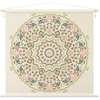 Bilderdepot24 Wandteppich modern Boho Orientalisch Spirituell Muster Mandala pastell, quadratisch, Höhe: 2.6 mm, großes Wandbild aus Natur-Baumwolle Wandbehang Stoffbild Tuch Wollseil bunt 145 cm x 145 cm x 2.6 mm