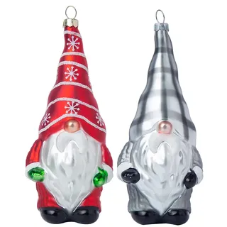 2 Stück Glas hängende Wichtel Weihnachten Ornamente, mundgeblasenes Glas Xmas Gnom Ornamente für Weihnachtsbaum Dekorationen, Rot und Schwarz Weiß Büffel Plaid Glas schwedische Tomte Santa Gnome