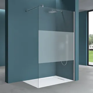 doporro Luxus Duschwand für Dusche Duschabtrennung 80x200cm Walk-In Dusche 8mm ESG-Sicherheitsglas Milchglas-streifen inkl. Nanobeschichtung Bremen01ms