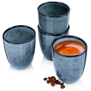 SÄNGER Becher Darwin Kaffeebecher ohne Henkel Set, Steingut, Handmade, 300 ml, Blau blau