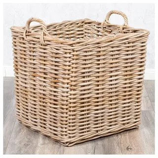 LebensWohnArt Dekokorb Natur-Rattankorb BAKUL eckig Grey 50x50cm mit Griffen Handarbeit