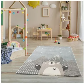 jimri Teppich Kinderzimmer - Teppiche für Kinderzimmer, Kinderteppich Junge, Kinderteppich mit Bergen, Bär, Panda, Sterne, (Türkis-Beige, Größe: 160x230 cm)