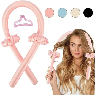 emmie jewelry Heatless Curls Band Lockenwickler über Nacht ohne Hitze für lange Haare | Curler Haarband Weich zum Schlafen für große Locken SET inkl. 2x Haargummi + 1x Haarklammer (Rosa)
