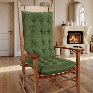 OVOV Dickes Schaukelstuhlkissen, warm, getuftet, Schaukelstuhlkissen, 2er-Set mit Bändern, hohe Rückenlehne und Sitzkissen, geeignet für den Innenbereich (Grün)