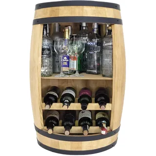 Deko Fass Bar Weinregal aus Holz Tisch 80cm Weinfass Stehtisch. Hausbar Regal Alkohol Shrank Flaschenregal Regale Holzfass Theke Fassmöbel Wine Rack Möbel Wohnzimmer Fassbar Geschenk für Männer