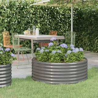 Yolola Hochbeet Metall Rund Hochbeet Metall GrauHochbeet Metall 100 x 100 x 36 cm Hochbeet Garten & Balkon,Draußen Stahl Gemüsebeet, Gartenbeet,Pflanzbeet für Gemüse & Kräuter