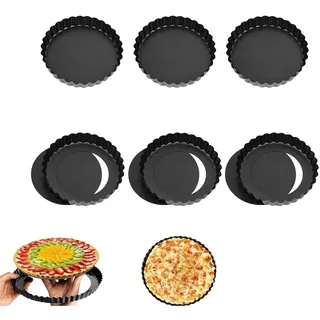 Hsyadazi 6 Stück Tartelette Förmchen mit Hebeboden, Mini Tarteform 4 Zoll (10cm/3 Zoll) - Antihaft-Backformen für Tartelettes, Quiches & Pies, Aus Kohlenstoffstahl, für Desserts & Obstkuchen