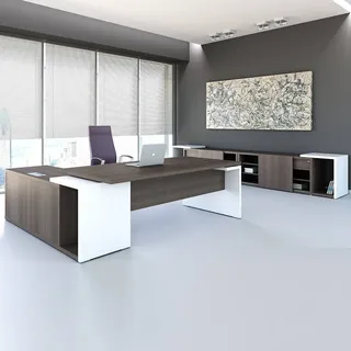 Schreibtisch Merseburg mit integriertem Sideboard - Bernsteineiche/Robinie, Anbaucontainer links/rechts, Gesamtmaße 2078/2278mm, hohe Qualität - OSCAR