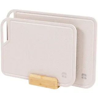 KitchenEdge Reisfaser-Schneidebrett-Set mit Bambus-Ständer für die Kochvorbereitung, 2 Stück Küchen-Set, mit Saftrillen und Griffen, (13.5x9.5, 15.5x11 in)
