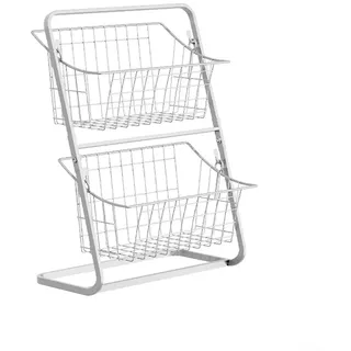 Obstkorb aus Metall mit 2 Etagen, für Küche, Arbeitsplatte, Organizer für Gemüse, Obst, Snacks, geräumige Aufbewahrung, weißes Metallregal, 37 x 28 x 15 cm, platzsparend, Weiß