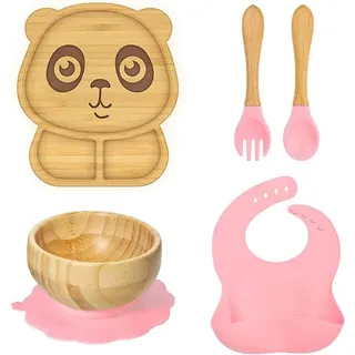 Kindergeschirr-Set Panda Baby-Geschirrset 5 teilige aus Bambus Pink