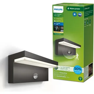 Philips Außenwandleuchte Aluminium 9,2 cm inkl. Bewegungsmelder anthrazit