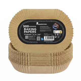 Masterpro - Set mit 500 rechteckigen Papierformen für Heißluftfritteusen 15,5 x 8 x 4 cm, antihaftbeschichtet und Einweg, für 2–4 L, bis 230 °C