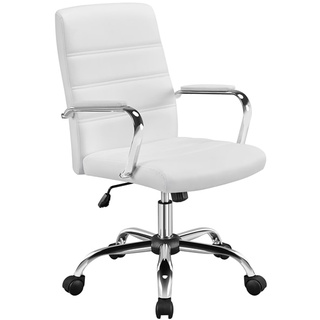 Yaheetech Bürostuhl Drehstuhl Arbeitshocker mit Armlehnen Bürohocker auf Rollen mit Rückenlehne Chefsessel Belastbar bis 130kg Weiß