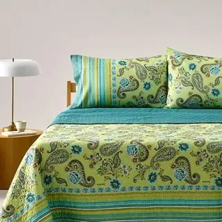 Bassetti Granfoulard Gesteppte Tagesdecke für Doppelbett, aus 100% Baumwolle, 265 x 255 cm, für Frühling und Sommer (Grüner Rapall V1)