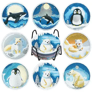 NAIMOER 8 Stück Tiere Diamond Painting Untersetzer mit Halter, DIY Winter Untersetzer, Kaffee Diamant Painting Tassenuntersetzer für Erwachsene Kinder, Getränke Untersetzers