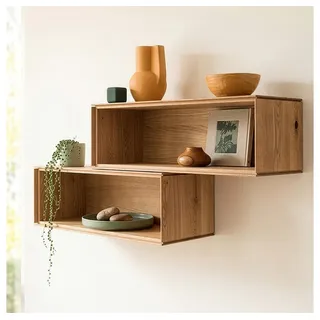 Lomadox Regal WYNDHAM-69, Anbauwand, Wildeiche massiv geölt, 2 Wandregale braun