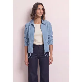 Cordjacke STREET ONE, Damen, Gr. 42, blau (northern blau), Web, Obermaterial: 100% Baumwolle. Futter: 100% Polyester, unifarben, regular fit normal, V-Ausschnitt, Bündchen, Jacken, mit Tunnelzugsaum