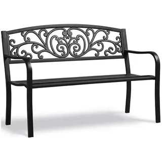 Yaheetech Gartenbank aus Mattiertem Metall mit Wellenmuster im Vintage-Stil, 3-Sitzer-Metallbank für Garten/Terrasse/Balkon schwarz
