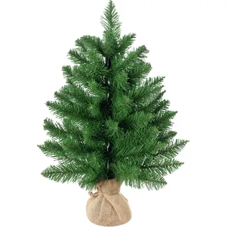 HOMCOM Weihnachtsbaum Tisch 0,6 m kleiner Christbaum Kunsttanne 70 Zweige Leinen PVC Zement Grün Ø35 x 60 cm für festliche Dekoration   Aosom.de