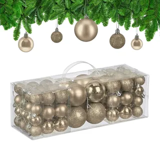 Relaxdays Weihnachtskugeln 76er Set Beige,Silber