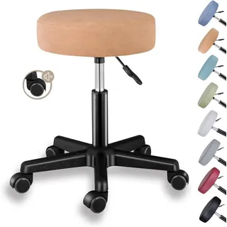 Zedelmaier Hocker Drehhocker Bürohocker Barhocker Arbeitshocker Polsterung, 44-58cm Höhenverstellbarer, 360°drehbar mit 5 Rollen orange