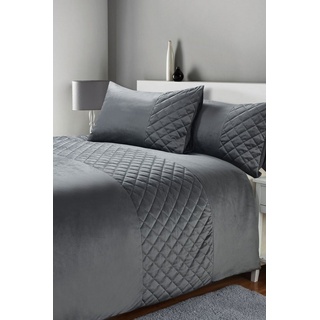 Bett-Set, Hamilton Bettbezug und Kissenbezug aus Samt, Next grau 260 cm x 220 cm