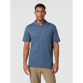 Poloshirt aus Baumwoll-Leinen-Mix mit aufgesetzter Brusttasche, Blau, S
