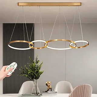AUCF LED Pendelleuchte Moderne 94W Dimmbar Kronleuchter Kreis Golden 4 Ringe Design Pendellampe Wohnzimmer Esszimmer Schlafzimmer Hängelampe Deckenleuchte Höhenverstellbar Deko Licht