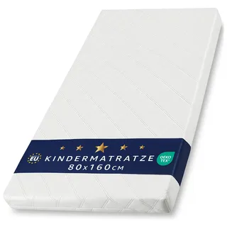 Babymatratze Reisebett Gitterbett 80x160 cm beidseitig Schaumstoff | Babymatratze geeignet für Gitterbett und Reisebett 80x160 cm leicht zusammenrollbar faltbar atmungsaktiv Mit Weiß Bezug